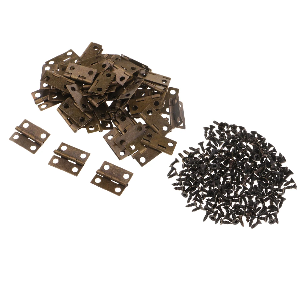 50x Bronze Iron Vintage Rectangle Wooden Jewelry Gift Box Hinges With Screw