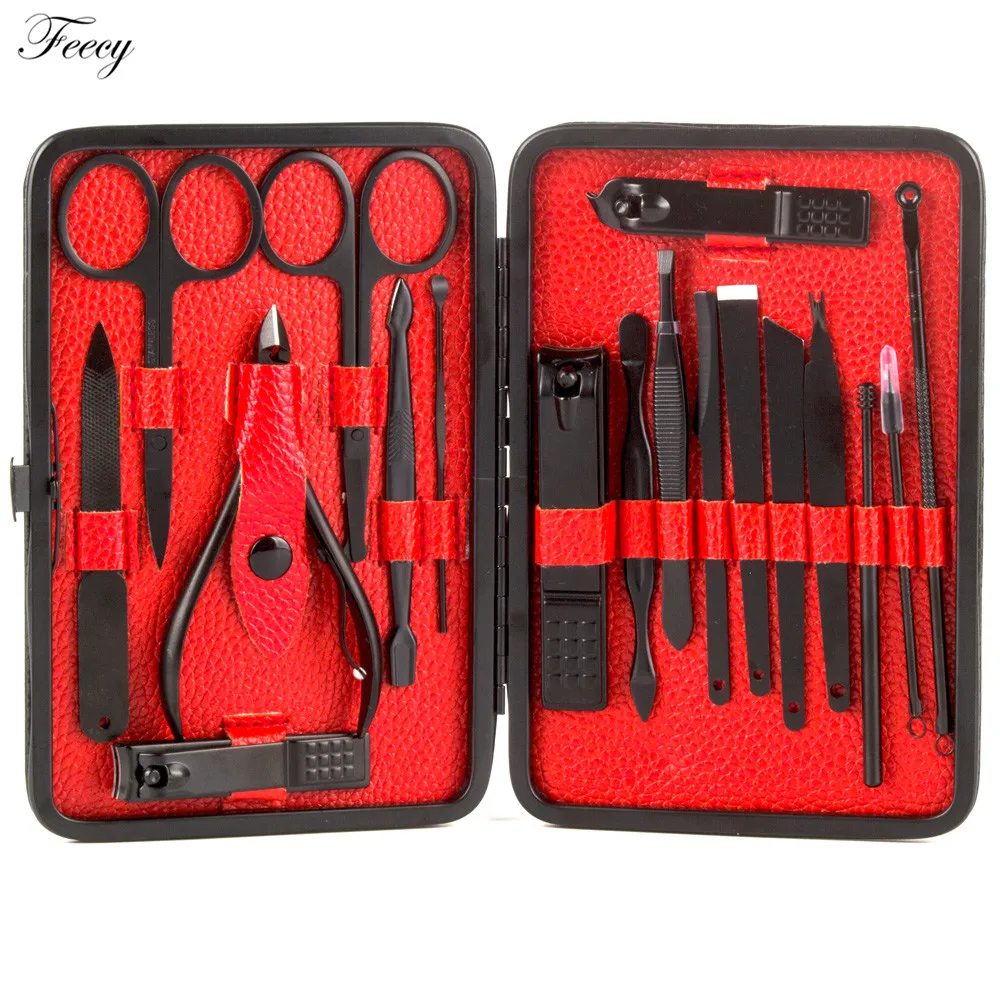 

Black Nail Clipper Pusher Nipper Trimmer Scissor Tweezer Knife Ear Pick Grooming Manicure Pedidure Set Art Tools Kit Accessories