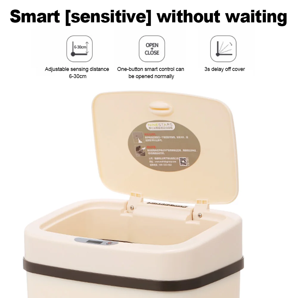  NINESTARS Smart Trash Can 12L Ashcan Bins Motion Sensor Auto Sealing LED Induction Cover Waste Bin  - 4000212356793