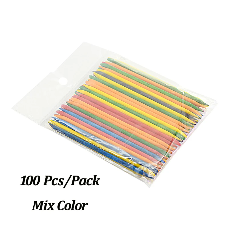 Nail Manicure Sticks 50/100 Pcs/Lot Wooden Cuticle Pusher Double End Colorful Manicure Orange Wood Stick Women Lady Pedicure Care DIY Nail Tools Set nail care kit manicure tools manicure pedicure kit manicure set nail art pusher manicure pedicure tools
