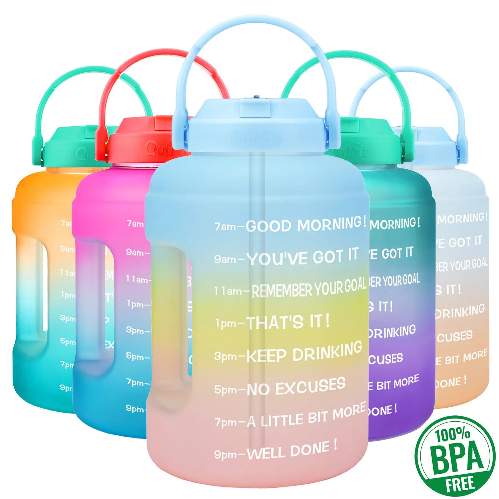 BuildLife Gallon Motivational Water Bottle Wide Mouth with Time Marker/Flip Top 