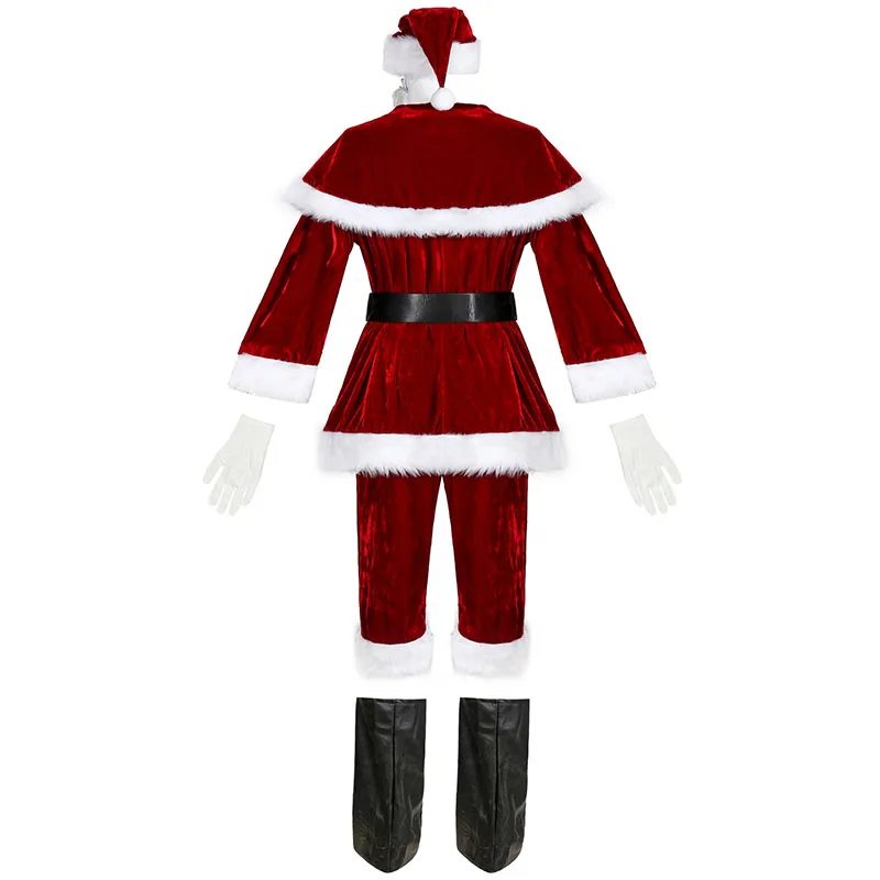 Рождественский костюм Санта-Клауса Санта-Ника для взрослых, Рождественский костюм для костюмированной вечеринки для мужчин и женщин, шапка+ куртка+ штаны+ борода
