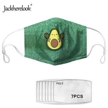 

Jackherelook Cute Cartoon Avocado Print Mouth Mask Dustproof Reusable Women Men Face Masks 7PCS PM 2.5 Filters For Kids