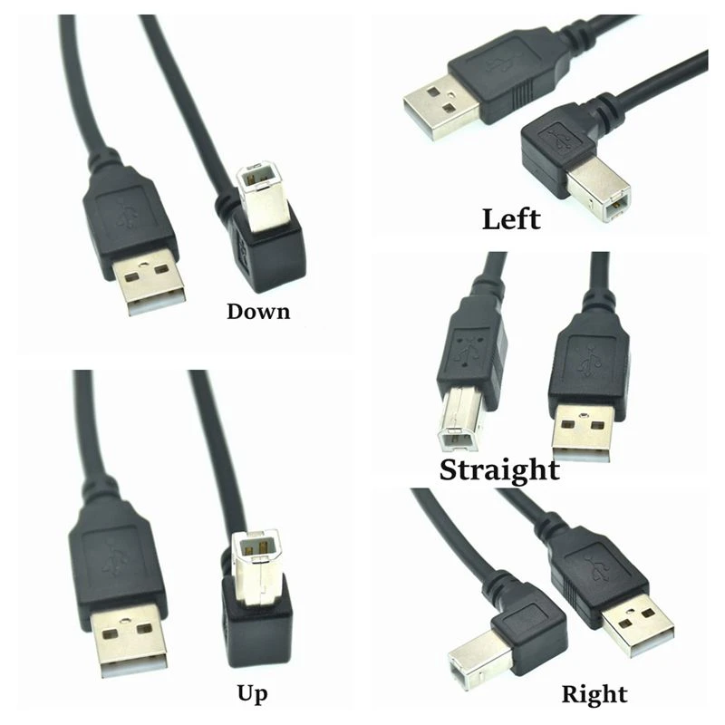 USB 2.0 B Male Up/Down/Left/Right Angled 90 degree Printer to  A Male Cable