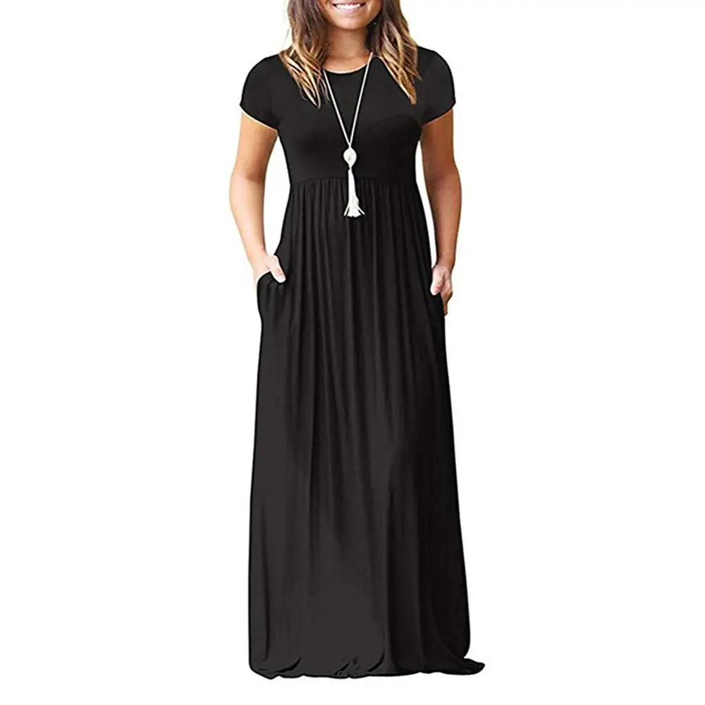

GULE GULE Women's Short Sleeve Solid Maxi Long Dresses with Pockets
