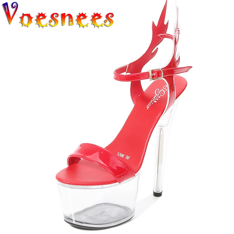 Voesnees Women Sexy Show Sandals Platform Trasparente Flame Wing Heels Stripper Heels Girls Shoe For Party Club Shoe Sandals