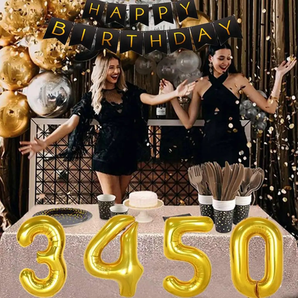 HUIRAN Черное золото для взрослых 30th 40th 50th День Рождения украшения принадлежности 30 40 50 с днем рождения баннер воздушные шары посуда