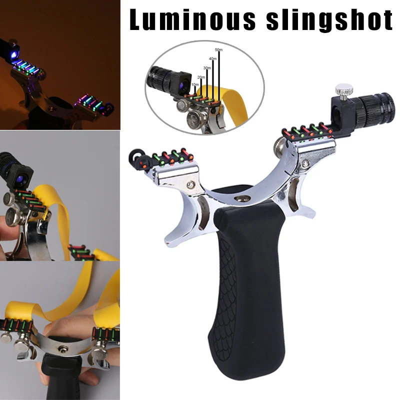 

Hot Alloy Catapult Hunting Flat Rubber Band Night Lights Slingshot for Outdoor MVI-ing