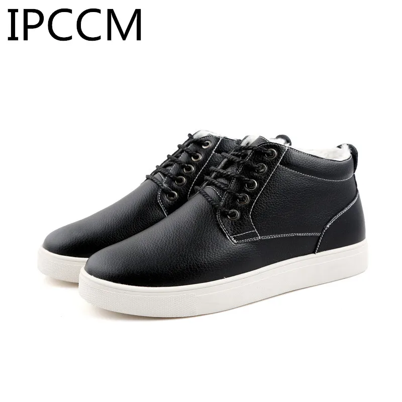 

2019 Winter Casual High Solid Color Fashion Warm Short Plush Cross Strap Flat Bottom Large Size Non-slip Wearable Men's Boots