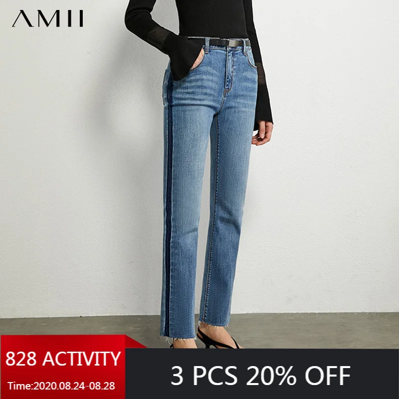 AMII Minimalism Autumn Women's Jeans Fashion High Waist Spliced Straight Pants Ankel-length Causal Female Jeans 12030483 AMII Minimalism Autumn Women's Jeans Fashion High Waist Spliced Straight Pants Ankel-length Causal Female Jeans 12030483