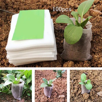 

100 Pieces Seedling Bags Small Plant Grow Bags Non-Woven Fabric Nutrition Bag for Flowers Vegetables White