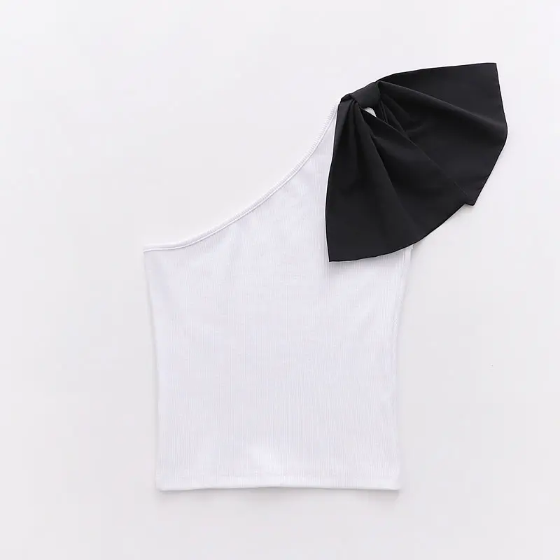 Сексуальный облегающий женский жилет летние новые модные дамские жилеты с одним плечом милые Асимметричные женские жилеты с бантиком