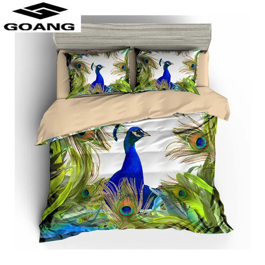 

GOANG bedding 3d digital printing peacock bed sheet duvet cover and pillowcase luxury home textiles factory wholesale