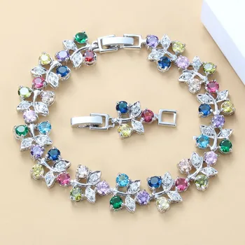 

2019 New style Fashion Costume Dazzling Colorful CZ Silver Color Link Chain Bracelet For Women Jewelry