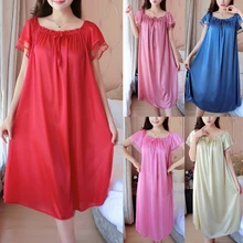 Womens Summer Lace Ice Silk Nightdress Short Sleeve Loose Plus Size Nightgown XL Womens Summer Lace Ice Silk Nightdress Short Sleeve Loose Plus Size Nightgown XL