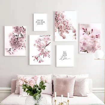 

Cherry Blossoms Pink Flower Quotes Nordic Posters And Prints Wall Art Canvas Painting Wall Pictures For Living Room Home Decor