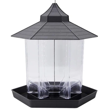 

Panorama Bird Feeder, Hexagon Shaped with Roof Hanging Bird Feeder for Garden Yard Decoration (Grey)