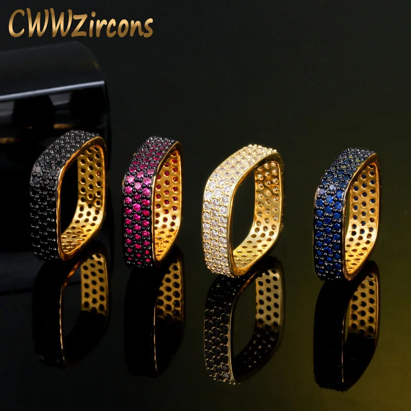 

CWWZircons Unique Fashion Hot Pink Cubic Zirconia Black Gold Square Round Designer Rings for Women Engagement Party Jewelry R161