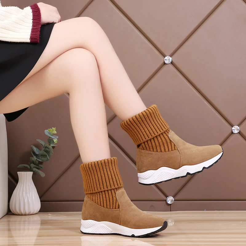 Bjakin/женские кроссовки с высоким берцем; нескользящие кроссовки; Сезон Зима; теплая желтая спортивная обувь; удобная обувь; zapatillas deporte mujer