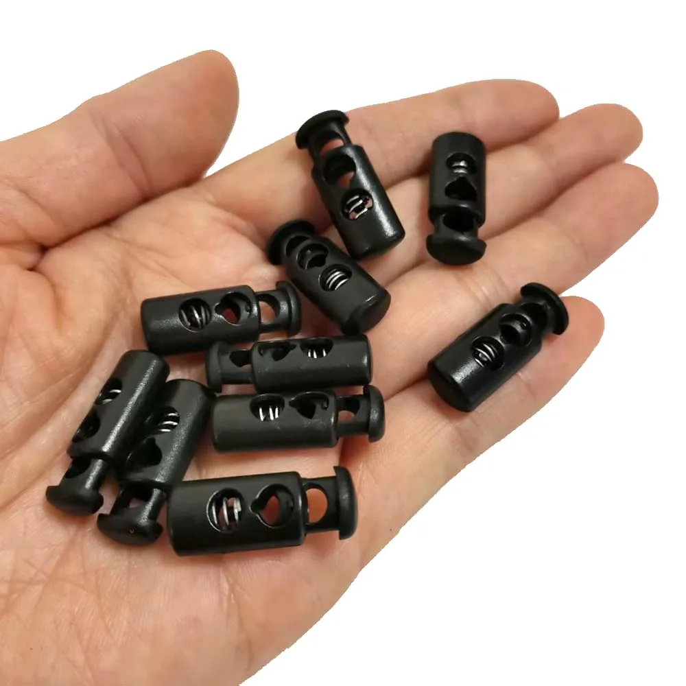 100pcs Black 4mm 5mm Twin Hole Plastic Stopper Cord Locks Bean