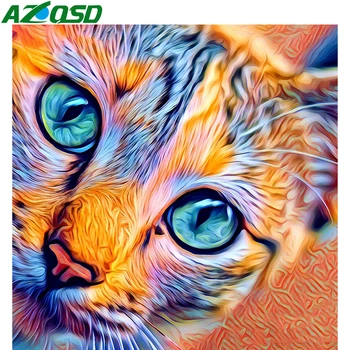 

AZQSD Diamond Painting Cat Full Square Drill Diamond Embroidery Animal Picture Of Rhinestones Handmade Home Decor Gift