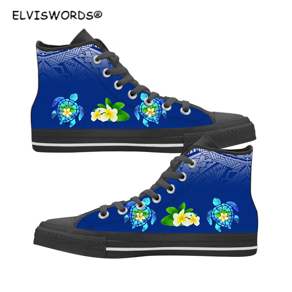 ELVISWORDS Polynesian Sea Turtles Design Casual Ladies High Top Walking Shoes Stylish Comfortable Footwear Sneakers for Women | Обувь