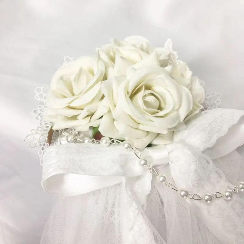 2 слоя искусственный цветок жемчужная Цепочка Свадебная вуаль кружевной бант белый тюль сетка N84D