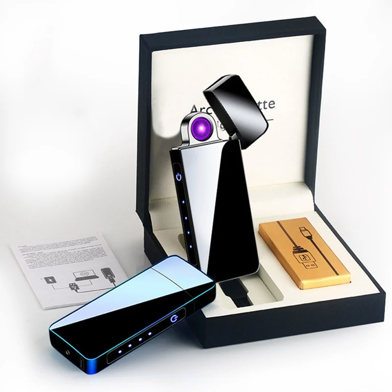 Wheel Rotating Lighter USB Charging Lighter Fingerprint Induction Wind Arc Cigarette Lighter Creative Gift 1Pc Drop Shipping