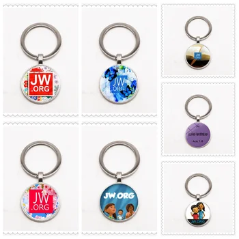 

2020 JW. ORG series patterned keychain glass convex round pendant classic men and women keychain gift