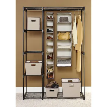 

Silver/Black Portable Practical 5tier Wardrobe without Cloth Cover Home Bedroom Storage Wardrobe Furniture Storage Clothing Rack