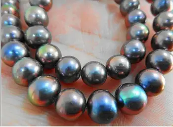 

18"9-10M NATURAL TAHITIAN GENUINE BLACK CHOCOLATE PERFECT AAA PEARL NECKLACE 925silver