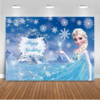 

Photography Background Frozen Theme Princess Elsa Children Baby Birthday Backdrop Photocall Backdrop Photo Studio