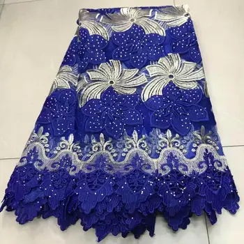 

2020 High Quality African Lace Fabric Royal blue Milk Silk Guipure Lace French Tulle Lace Fabric For Nigerian Wedding Dress R-R8
