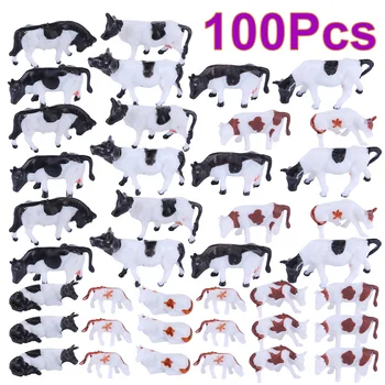 

100pcs 1:87 Dairy Cattle Animal Model Small Colored Cow Model Toy For Sand Table Building Model Miniatures Landscape Accessories