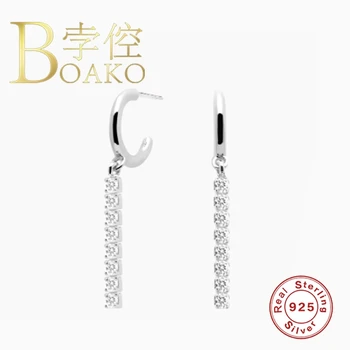 

BOAKO 925 Sterling Silver Earrings Dangle Square Earrings For Women Diamond Jewelry Fashionable Zircon Lurury Round Bijou