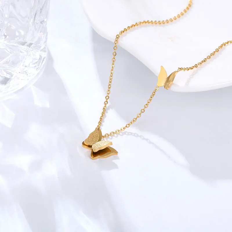 Изысканное ожерелье из нержавеющей стали с подвеской в виде бабочки на годовщину и свадьбу, Золотое Ювелирное Украшение для женщин, модный подарок