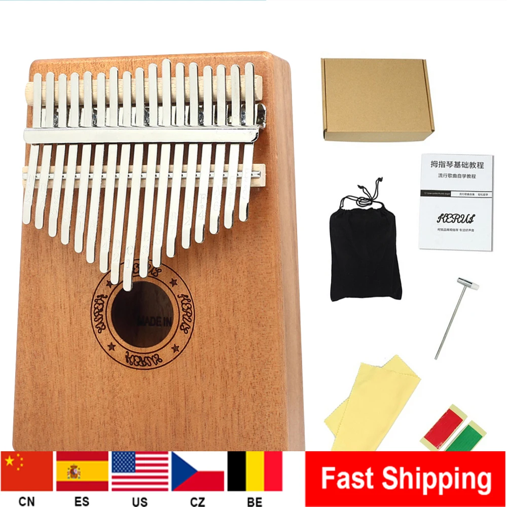 

Portable 17 Key Thumb Piano High-Quality Wood Mahogany Body Musical Instrument With Learning Book Hammer For Beginner New