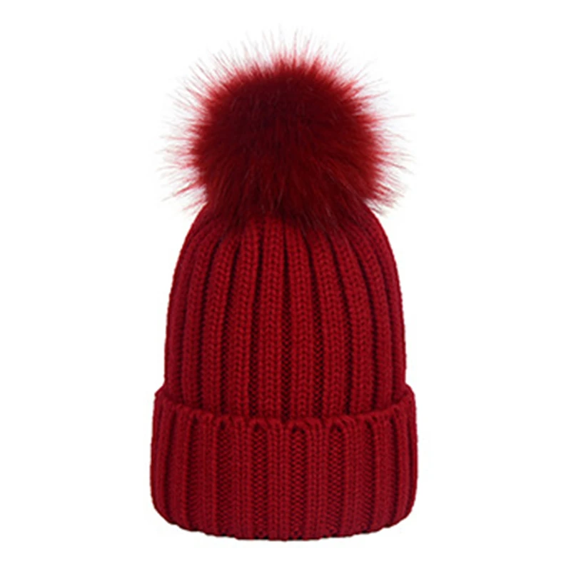 Повседневная зимняя женская шапка с шапки с помпонами женские Акриловые Красные, синие, серые, черные зимние шапочки для женщин - Цвет: Red Wine