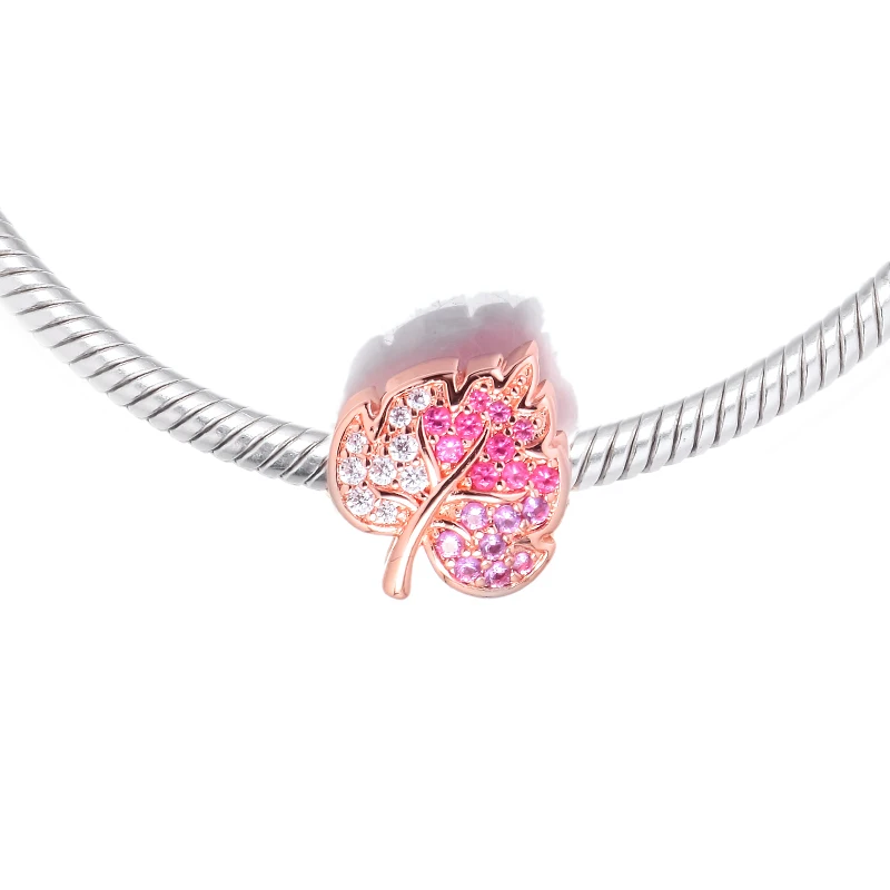 

DIY Fits for Pandora Charms Bracelets Sparkling Pave Leaf Rose Beads 100% 925 Sterling-Silver-Jewelry Free Shipping
