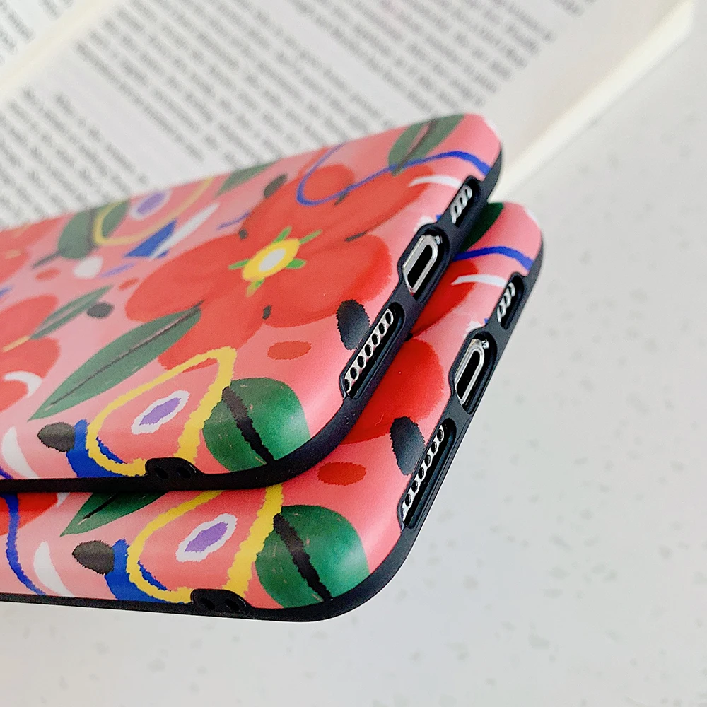 Цветной чехол для iPhone 11 Pro Max XR XS X 7 8 6 Plus с красными цветами мягкий матовый IMD полным