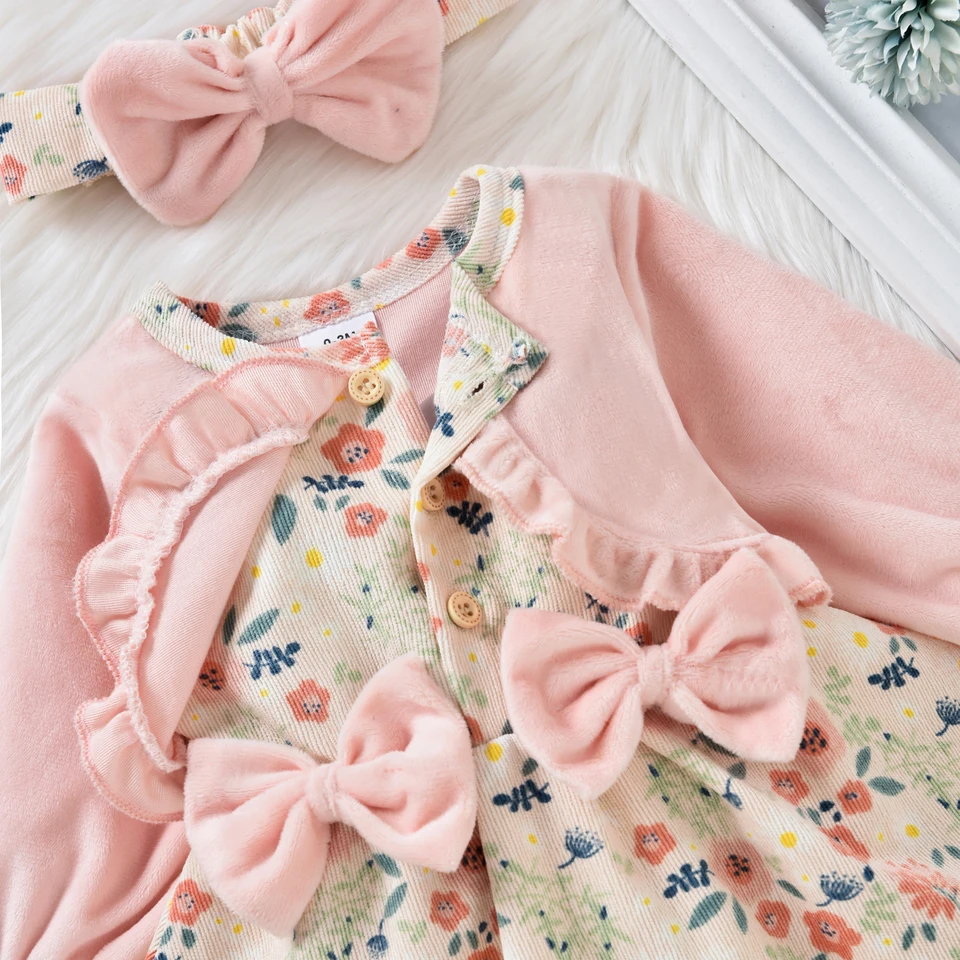 Infant Baby Girls Long Sleeve Floral Dress and Headband