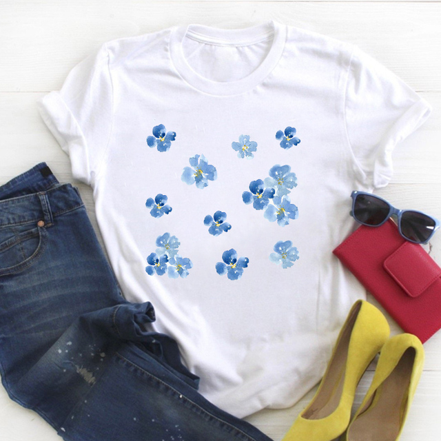 Flower Floral Book Cute Print Short Sleeve Ladies Summer T Tee Female Top Shirt Clothes Tshirt Womens Graphic T-shirt