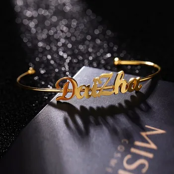 

Personalized Adjustable Name Gold Color Stainless Steel Cuff Bracelets for Women Customized Nameplate Vintage Bracelet Jewelry