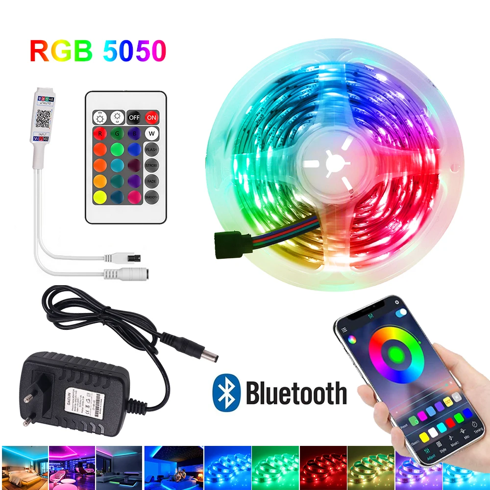 

12V Bluetooth RGB Светодиодные ленты светильник 5050 SMD гибкая лента с пультом дистанционного управления 5, 10 м, 15 м, 20 м Водонепроницаемый RGB светодиодный светильник лента диод
