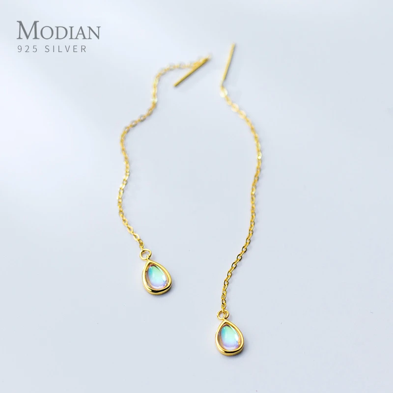

Modian Genuine 925 Sterling Silver Water Drop Dangle Earrings for Women Charm Gold Color Rainbow Opal Fashion Jewelry Bijoux