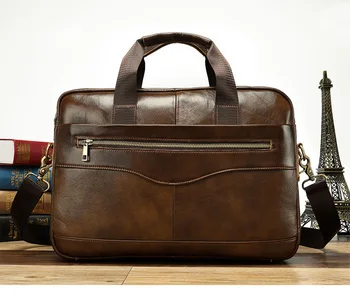 

Fashion Men Briefcases Leather Handbag Men's Business Messenger Bag Two Pocket Soft Handle Laptop Bags