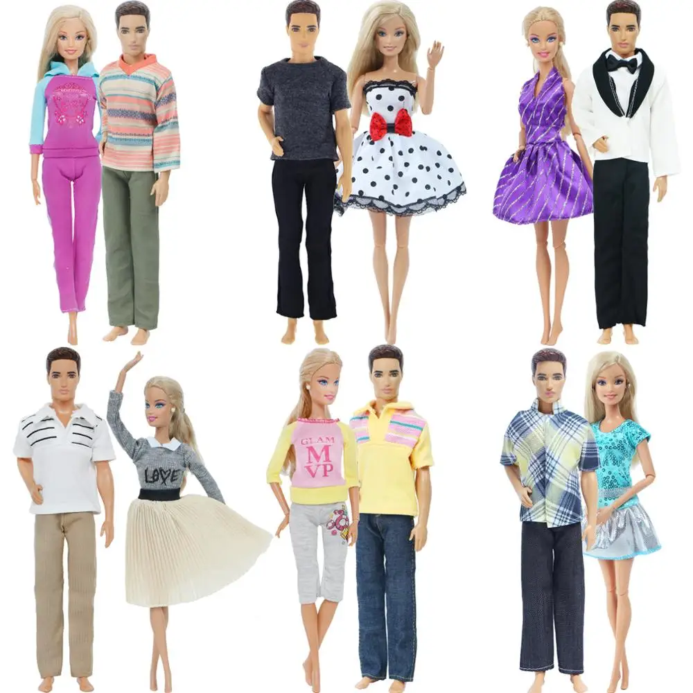 2 Pcs/Set Couple Doll Dress for Barbie Doll Ken Doll Boys Girls Doll Daily Casual Wear