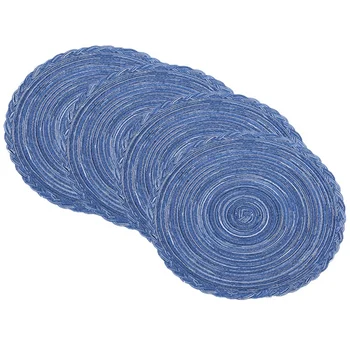 

Round Braided Placemats Washable Kitchen Table Placemats for Home Wedding Party 36cm (Blue White, 4)