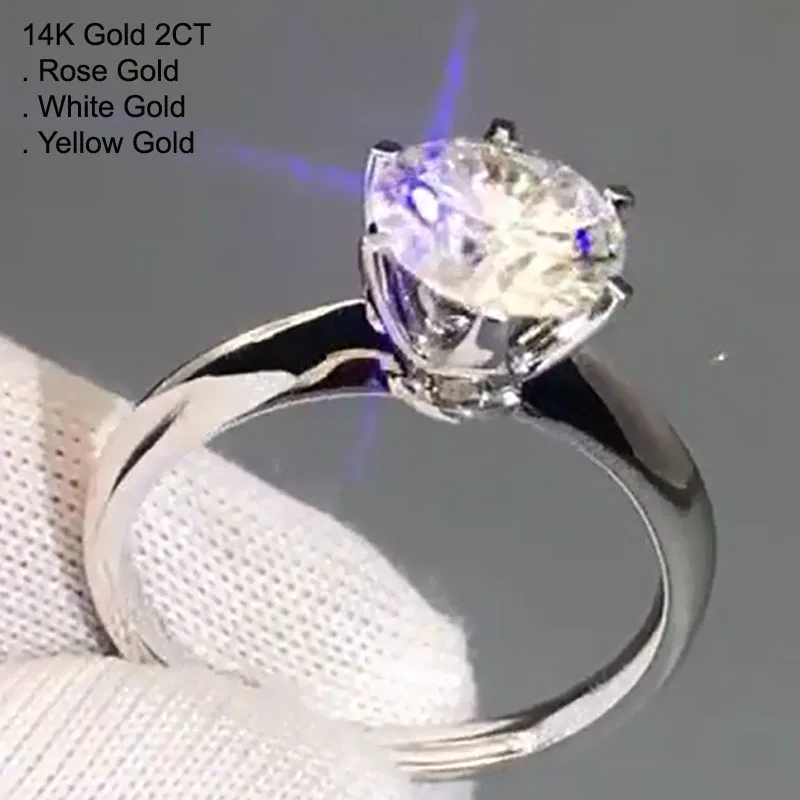 Anillo De Compromiso De Moissanita 2 Quilates Redondo Color D - Oro Amarillo 18k, Piedra VVS1