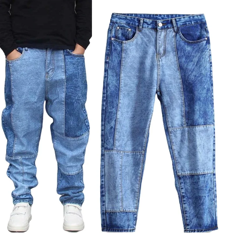 

Men Jeans Loose Trendy Harem Pants Loose Skateboard Pants Street Denim Pants Men's Casual Patchwork Jeans